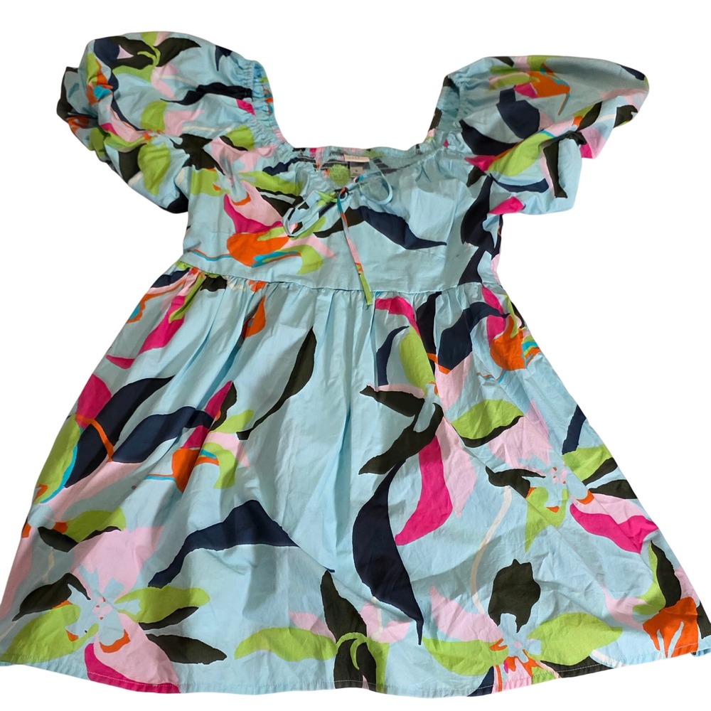 A New Day Off The‎ Shoulder Smocked Puff Sleeve Midi Dress Blue Floral Print M